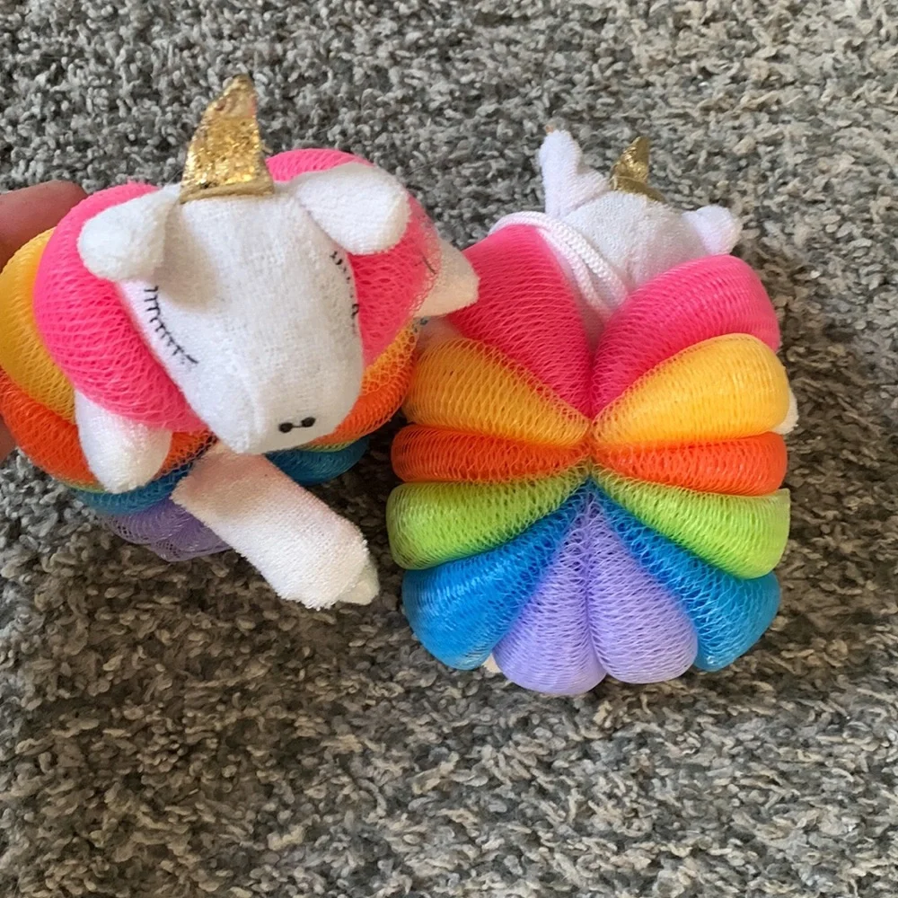 Unicorn rainbow shower bath poufs